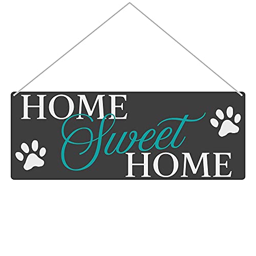 Türschild mit Spruch und Tatzen - Home Sweet Home - Wetterfestes Metallschild für außen - Schild für die Gartentür oder Haustür - Querformat 24 x 9 cm, matt von PfotenSchild