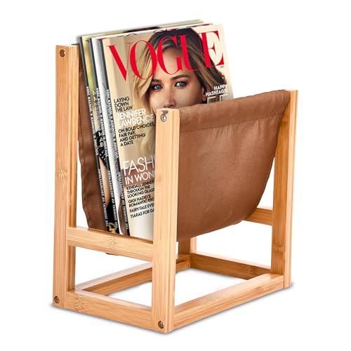 Pfotenolymp Zeitschriftenregal - Freistehendes Aktenregal aus Filz und Holz - Ideales Aufbewahrungssystem für Zeitschriften, Zeitungen, Schulsachen für Kinder und Büroakten - 32x20x37 cm - Braun von Pfotenolymp