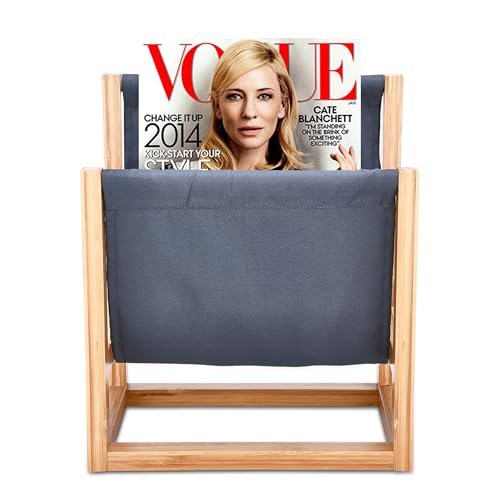 Pfotenolymp Zeitschriftenhalter Ordner, Tisch- oder Bodenständer, Magazinhalter, Zeitungsständer - Stehsammler - Zeitschriften Aufbewahrung - buchhalter - aus Holz und Stoff - Braun und Blau von Pfotenolymp