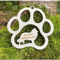 Langhaar Collie, Rough Shetland Sheepdog, Sheltie, Holz Türschild, Personalisiert, Pfote, Wandschild in Pfoten-Form Langhaar Collie, Rough Shetland Sheepdog, Sheltie, Holz Türschild, Personalisiert, Pfote, Wandschild in Pfoten-Form von Pfotenschluessel