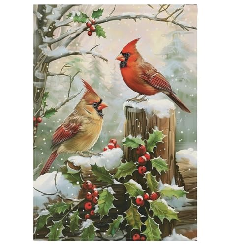 Wamika Merry Christmas Gartenflaggen 12 x 18 doppelseitig, Kardinalrot Vogel Stechpalme Beeren Äste Schnee Willkommen Winter Urlaub Hof Outdoor Haus Flagge Banner Party Home Weihnachten Dekoration von Pfrewn