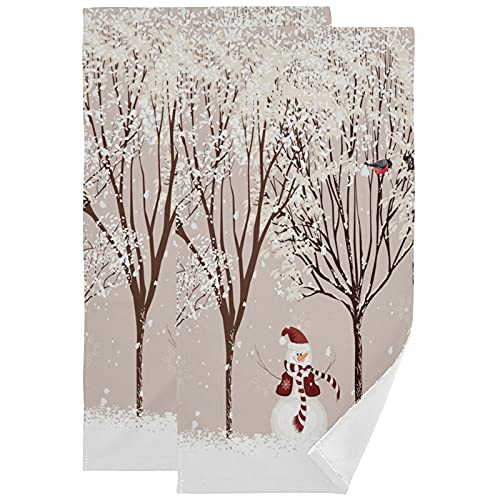 Winter Schneemann Vogel Baum Schnee Handtuch Set 2 Stück Weihnachten Schneeflocke Badezimmer Handtuch 40,6 x 76,2 cm weich saugfähig kleine Gästetücher hängend Küche Geschirrtuch Weihnachten Urlaub von Pfrewn