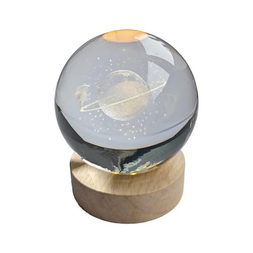 Pfronten Schmuck Hologramm Glaskugel (ca. 8 cm) Träumer inkl. Holz LED-Untersetzer (ca. 7 cm) 3D Kristallkugel Nachtlicht Stimmungslicht Lampe von Pfrontenschmuck