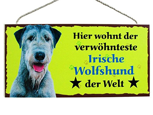 Hund Türschild Hier wohnt der verwöhnteste Irische Wolfshund aus Holz Hundeschild Schild deutsche Herstellung von Pfronten