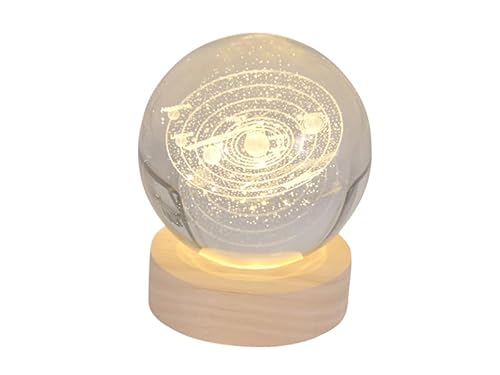 Gravierte Glaskugel Motiv: Sonnensystem mit elektrischer Beleuchtung Durchmesser 8cm Hologrammkugel von Pfrontenschmuck