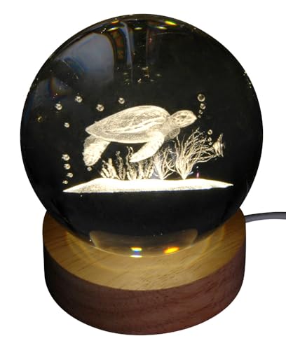 Pfrontenschmuck Gravierte Glaskugel Motiv: Schildkröte mit elektrischer Beleuchtung Durchmesser 8cm Hologrammkugel von Pfrontenschmuck