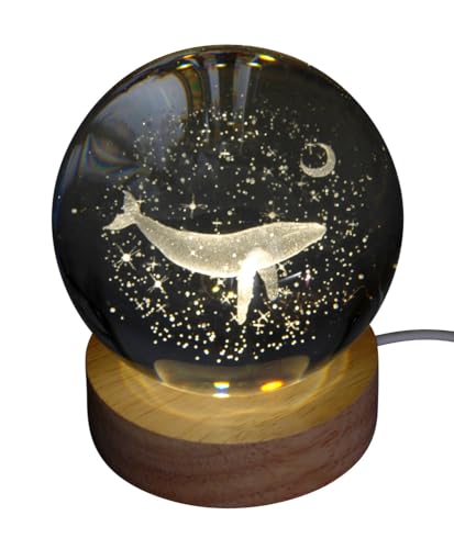 Pfrontenschmuck Gravierte Glaskugel Motiv: Wal, Orca mit elektrischer Beleuchtung Durchmesser 8cm Hologrammkugel von Pfrontenschmuck