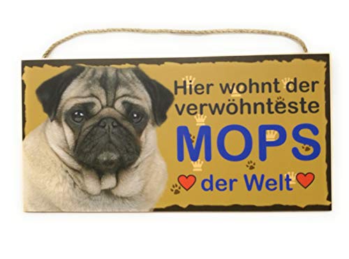 Türschild Mops (44) aus Holz Schild Hund deutsche Herstellung von Pfrontenschmuck