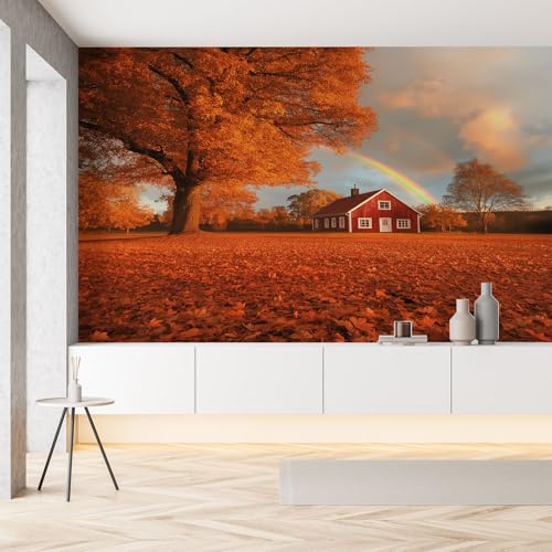 Ahornblatt Baum Laub Regenbogen Fototapete 3D Herbst Wald Natur Landschaft Wandtapete Selbstklebende Tapeten 300x210 cm Wandtapete Tapete Wohnzimmer Panorama Wanddeko Kinderzimmer Dekoration von Pggong