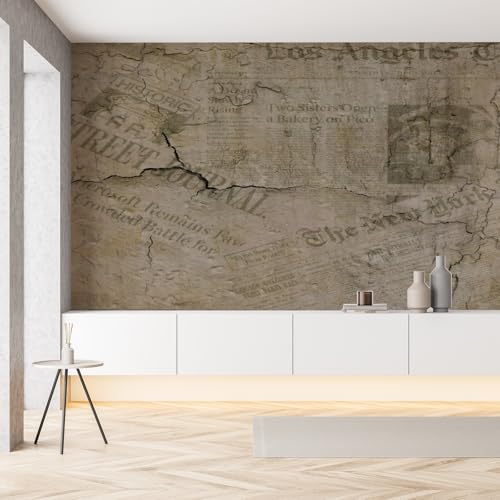 Alte Zeitung Crack Seide Tapete Wohnzimmer Vintage Nostalgie Fototapete Wallpaper 450x315 cm Wandtapete Selbstklebende Tapeten 3D Effekt Panorama Wanddeko Schlafzimmer von Pggong