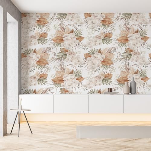 Bauernhaus Blumenmuster Blütenblatt Seide Tapete 350x256 cm Floral Pflanze Vintage Fototapete Tapeten 3D Effekt Wandtapete Selbstklebende Panorama Wandbilder Wohnzimmer Schlafzimmer von Pggong