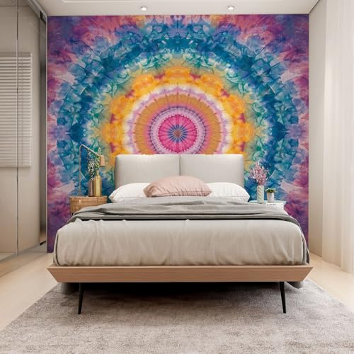 Bohemian Mandala Abstrakt Seide Tapete Wohnzimmer Psychedelic Gradient Geometrisch Fototapete Wallpaper 450x315 cm Wandtapete Selbstklebende Tapeten 3D Effekt Panorama Wanddeko Schlafzimmer von Pggong