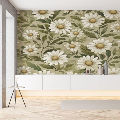 Gänseblümchen Kamille Blumen Blatter Wandtapete Selbstklebende Bauernhaus Floral Pflanze Fototapete Seide Tapete 3D Effekt 200x140 cm Panorama Tapete Wanddeko Tapeten Wohnzimmer Kinderzimmer von Pggong