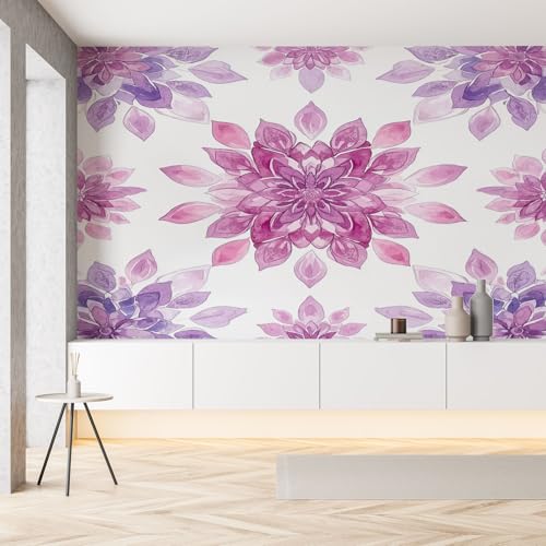 Mandala Boho Blumen Lila Gradient Seide Tapete Wohnzimmer Bohemian Ethno Aquarell Floral Fototapete Wallpaper 450x315 cm Wandtapete Selbstklebende Tapeten 3D Effekt Panorama Wanddeko Schlafzimmer von Pggong