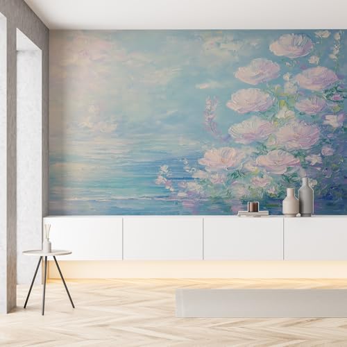 Mohnblume Elegante Blumen Gedruckt Wandtapete Selbstklebende Floral Aesthetic Ölgemälde Fototapete Seide Tapete 3D Effekt 200x140 cm Panorama Tapete Wanddeko Tapeten Wohnzimmer Kinderzimmer von Pggong