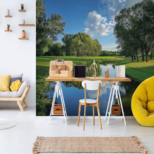 Natur Landschaft See Fototapete Tapete Himmel Wolke Wald Jungle Baum Selbstklebende Tapeten 150x105 cm 3D Wandtapete Panorama Wallpaper Wanddeko Wohnzimmer Kinderzimmer Dekoration von Pggong