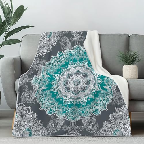 Pggong Boho Mandala Blumen Decke Sofadecke Weiche Flanell, Kuscheldecke Bohemian Pflanze Floral Waschbar Flauschig, Minimalismus Blumenmuster Fleecedecke 80x150cm Wohndecke für Bett Couchdecke von Pggong