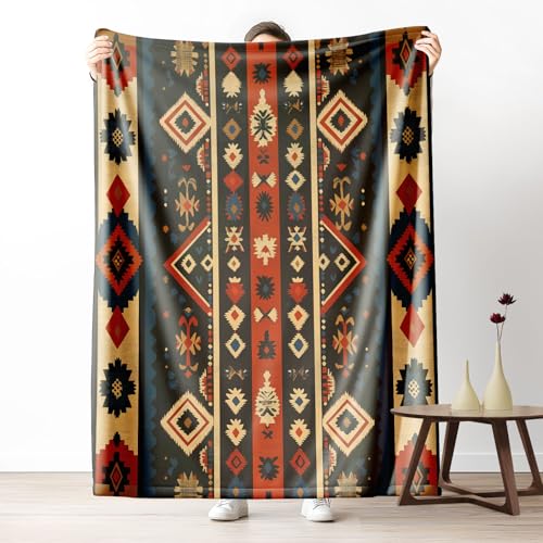 Pggong Decke Azteken Tribal Navajo Kuscheldecke Flanell Decke, Southwest Ethno Fleecedecke 180x220cm Couchdecke Weiche, Geometrie Decke Waschbar überwurfdecke für Bett von Pggong
