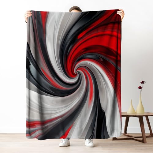 Pggong Rot Weißer Wirbel Decke Flauschig 180x220 cm, Streifenmuster Kuscheldecke Kuschelig, Flanell Sofadecke, Abstrakt Kunst Decke Waschbar Weiche Couchdecke für Bett Sofa von Pggong