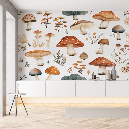 Pilz Wildpilz Wildpflanze Seide Tapete Wohnzimmer Jungle Botanisch Blatter Fototapete Wallpaper 450x315 cm Wandtapete Selbstklebende Tapeten 3D Effekt Panorama Wanddeko Schlafzimmer von Pggong