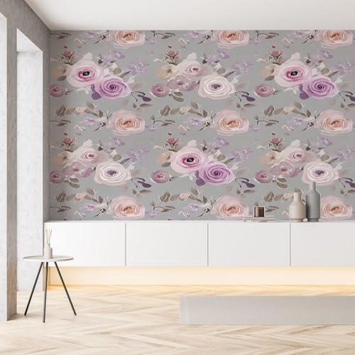 Wandtapete Selbstklebende Bunt Rose Blumen Blütenblatt Fototapete Romantisch Floral Aquarell Pflanze Wohnzimmer Tapeten 400x280 cm Tapete 3D Effekt Panorama Wallpaper Wandbilder Kinderzimmer von Pggong