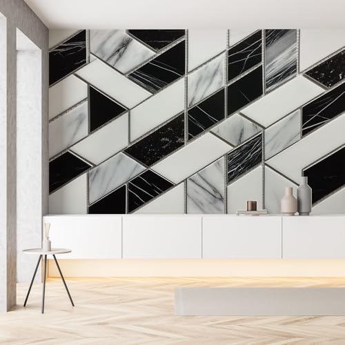 Wandtapete Selbstklebende Marmoriert Marmor Optik Marmor Muster Fototapete Ziegelmauer Polygon Geometrisch Wohnzimmer Tapeten 400x280 cm Tapete 3D Effekt Panorama Wallpaper Wandbilder Kinderzimmer von Pggong