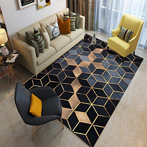 Home Modern Designer Geometrisch Muster Wohnzimmer Kurzflor Outdoor Schlafzimmer Retro Kinderzimmer Teppich Kristall SamtLeicht Zu Reinigen Weich rutschfest Schwarz Gold Platz 200×300CM von Pgron