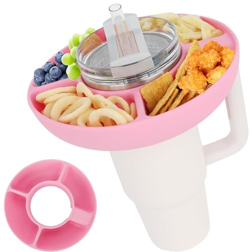 Pgtc Stanley Becher 30/40 oz Snack-Schale,Wiederverwendbare große Kapazität Stanley Becher 1200ml Nonpareil Snack-Tablett mit Griff,Nonpareil Stanley Cup Accessory Snack Ring (Rosa, 40 oz) von Pgtc