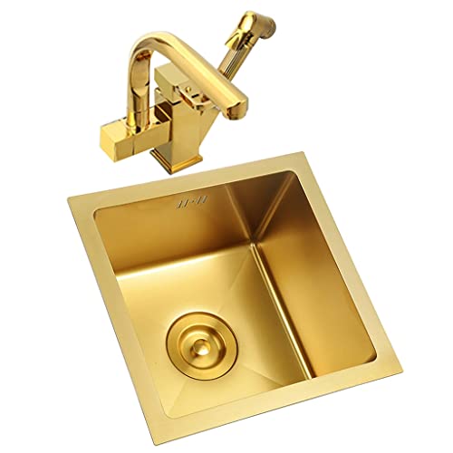 PhIree Einzelbecken-Küchen-Barspüle, 304-Edelstahl-Wohnmobilspüle Mit Ausziehbarem Wasserhahn Und Abfluss, Nassbar Und Vorbereitungsspüle, Aufsatz- Oder Unterbaumontage/Gold/38X38X21.5Cm PhIree Einzelbecken-Küchen-Barspüle, 304-Edelstahl-Wohnmobilspüle Mit Ausziehbarem Wasserhahn Und Abfluss, Nassbar Und Vorbereitungsspüle, Aufsatz- Oder Unterbaumontage/Gold/38X38X21.5Cm von PhIree