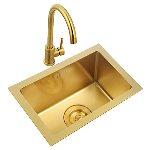 PhIree Einzelbecken-Küchen-Barspüle, Wet-Bar Und Wohnmobil-Spüle Aus 304-Edelstahl Und Vorbereitungsspüle Mit Wasserhahn Und Abfluss An Der Ober- Oder Unterkonstruktion/Gold/38X26X21.5Cm PhIree Einzelbecken-Küchen-Barspüle, Wet-Bar Und Wohnmobil-Spüle Aus 304-Edelstahl Und Vorbereitungsspüle Mit Wasserhahn Und Abfluss An Der Ober- Oder Unterkonstruktion/Gold/38X26X21.5Cm von PhIree