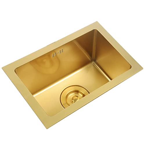 PhIree Einzelbecken-Küchenbarspüle, Nassbar Und Vorbereitungsspüle, Rechteckige Spüle Aus 304-Edelstahl Mit Abfluss Und Abflusskorb, Aufsatz- Oder Unterbaumontage/Gold/38X26X21.5Cm PhIree Einzelbecken-Küchenbarspüle, Nassbar Und Vorbereitungsspüle, Rechteckige Spüle Aus 304-Edelstahl Mit Abfluss Und Abflusskorb, Aufsatz- Oder Unterbaumontage/Gold/38X26X21.5Cm von PhIree