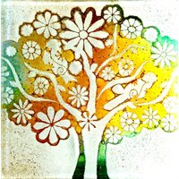 Handgefertigter Untersetzer Oder Fliese - Verschmolzener Glas Baum Der Liebe Geschenk Bernstein & Dunkelgrün Hergestellt Aus Recycelten Materialien von PhaedraGlassGifts