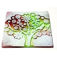 Handgefertigter Untersetzer Oder Fliese - Verschmolzener Glas Baum Der Liebe Geschenk Rubin & Grün Hergestellt Aus Recycelten Materialien von PhaedraGlassGifts