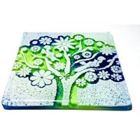 Handgefertigter Untersetzer Oder Fliese - Verschmolzenes Glas Baum Der Liebe Geschenk Kobalt Blau & Grün Hergestellt Aus Recycelten Materialien von PhaedraGlassGifts