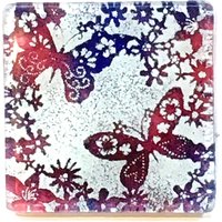 Handgefertigter Untersetzer Oder Fliesenschmetterlinge - Kobaltblau & Rubin Hergestellt Aus Recycelten Materialien Zu Verschmolzenen Glasgeschenken von PhaedraGlassGifts