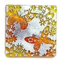 Handgefertigter Untersetzer Oder Fliesenschmetterlinge - Vivid Red & Yellow Hergestellt Aus Recycelten Materialien Zu Verschmolzenen Glasgeschenken von PhaedraGlassGifts