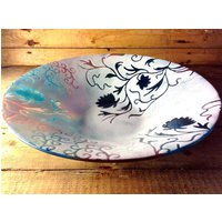 Handgemachte Glas Große Blumen- Und Spalierschale - Aqua & Rubin Hergestellt Aus Recycelten Materialien von PhaedraGlassGifts