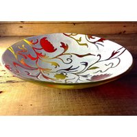 Handgemachte Schale Glas Medium Floral Und Trellis - Rot & Gelb von PhaedraGlassGifts
