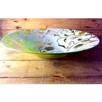 Handgemachte Schale Großes Glas Blumen Und Spalier - Bernstein & Dunkelgrün Hergestellt Aus Recycelten Materialien von PhaedraGlassGifts