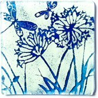 Handgemachter Untersetzer/Fliesenverschmelzer Glaskaurin Petersilie - Kobaltblau & Aqua Hergestellt Aus Recycelten Materialien von PhaedraGlassGifts