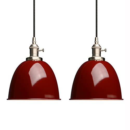 Phansthy 2 Stücke Pendelleuchten Esstisch Vintage Rot Industrial Metall Lampenschirm Hängeleuchten,Hängelampe, Küchenlampen Hängend Vintage, Hängelampe Esstisch, Pendellampe im Landstil (Rot) von Phansthy
