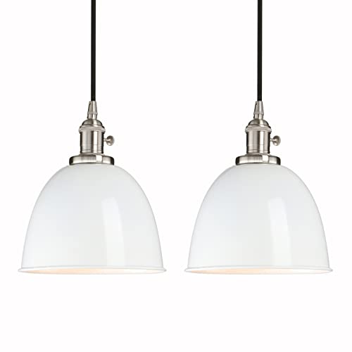 Phansthy 2 Stücke Pendelleuchten Hängelampe Esstisch Vintage Weiß Industrial Metall Lampenschirm Hängeleuchten, Küchenlampen Hängend Vintage, Hängelampe,Pendelleuchte im Landstil (Weiß) von Phansthy