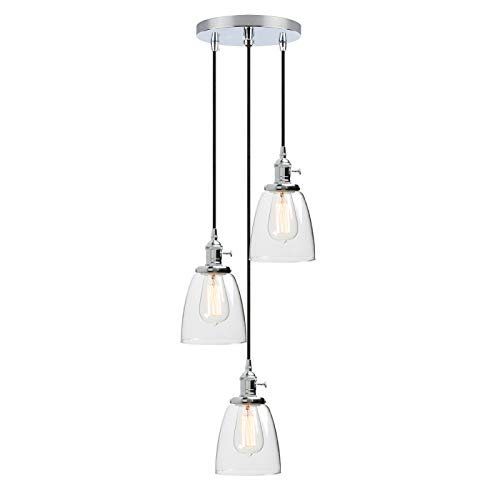 Phansthy 3 Flaming Klar Glas Glocken Retro Design Modernes Pendelleuchte Hängeleuchte Vintage Hängelampen Hängeleuchte Pendelleuchten Loft-Pendelleuchte im Landstil (Chrome Farbe) von Phansthy