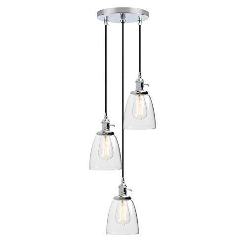 Phansthy Pendelleuchte 3 Flaming Glocken Klar Glas Pendelleuchte Retro Design Modernes Hängeleuchte Vintage Hängelampen Hängeleuchte Pendelleuchten Loft-Pendelleuchte im Landstil (Chrome Farbe) von Phansthy