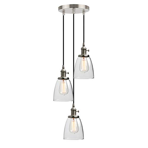 Phansthy Pendelleuchte 3 Flaming Glocken Klar Glas Hängeleuchte Vintage Hängelampen Retro Design Modernes Hängeleuchte Pendelleuchten Loft-Pendelleuchte im Landstil (Gebürsteter Edelstahl Farbe) von Phansthy