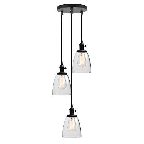 Phansthy 3 Flaming Klar Glas Glocken Retro Design Modernes Pendelleuchte Hängeleuchte Vintage Hängelampen Hängeleuchte Pendelleuchten Loft-Pendelleuchte im Landstil (Schwarz Farbe) von Phansthy