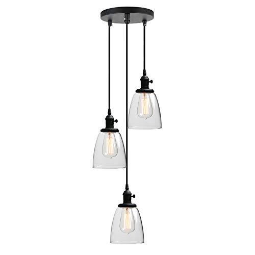 Phansthy Pendelleuchte 3 Flaming Glocken Klar Glas Hängeleuchte Vintage Hängelampen Retro Design Modernes Hängeleuchte Pendelleuchten Loft-Pendelleuchte im Landstil (Schwarz Farbe) von Phansthy