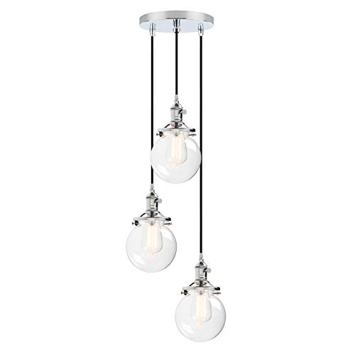 Phansthy Pendelleuchte 3 Flaming Klar Glas Kugeln Pendelleuchte Hängeleuchte Vintage Hängelampen Retro Design Modernes Hängeleuchte Pendelleuchten Loft-Pendelleuchte im Landstil (Chrome Farbe) von Phansthy