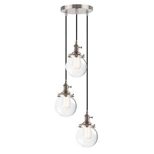 Phansthy 3 Flaming Klar Glas Kugeln Retro Design Modernes Pendelleuchte Hängeleuchte Vintage Hängelampen Hängeleuchte Pendelleuchten Loft-Pendelleuchte im Landstil (Gebürsteter Edelstahl Farbe) von Phansthy