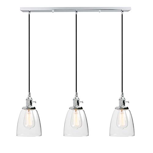 Phansthy Pendelleuchte 3 Flaming Klar Glas Glocken Pendelleuchte Modernes Pendelleuchte Hängeleuchte Vintage Hängelampen Hängeleuchte Pendelleuchten Loft-Pendelleuchte im Landstil (Chrome Farbe) von Phansthy